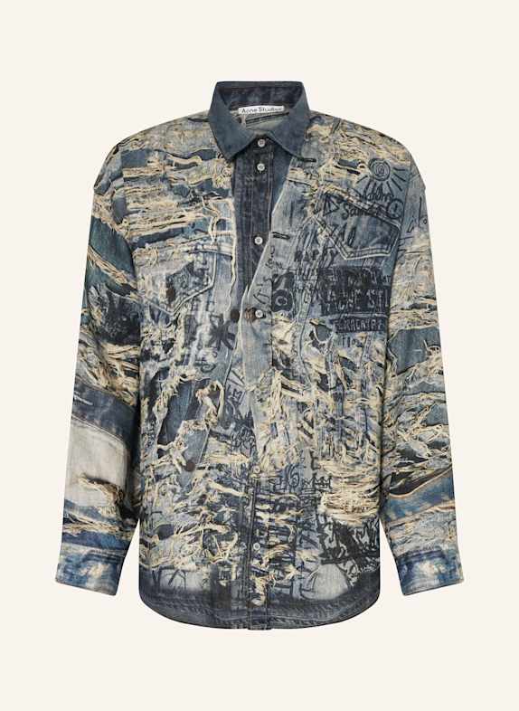 Acne Studios Leinenhemd Comfort Fit BLAU/ DUNKELBLAU/ BEIGE