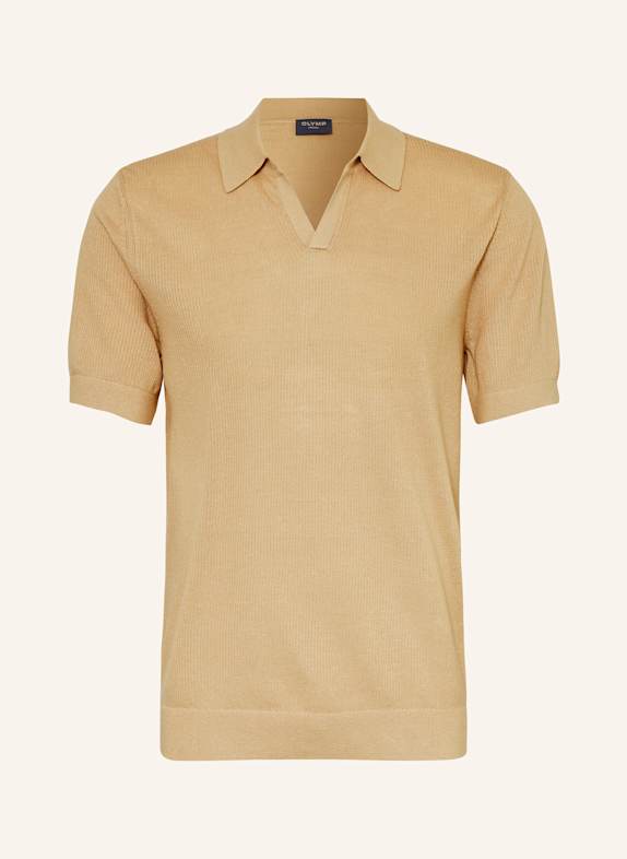 OLYMP Strick-Poloshirt Casual comfort fit BEIGE