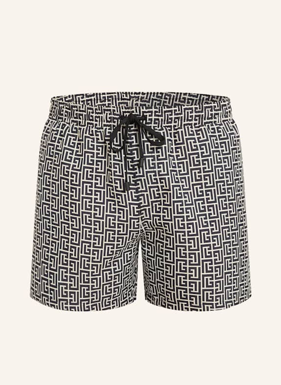 BALMAIN Badeshorts MONOGRAMME SCHWARZ/ ECRU