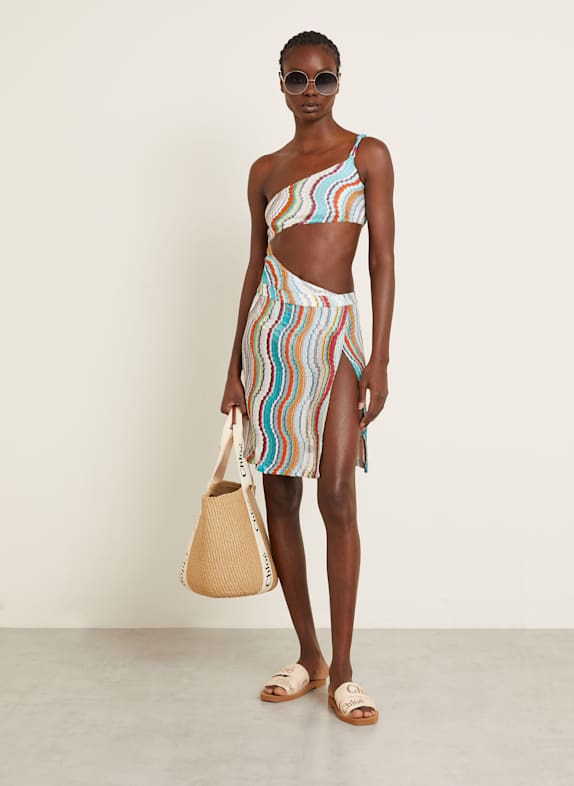 MISSONI Eenschouderbadpak met glittergaren TURQUOISE / WIT / ORANJE