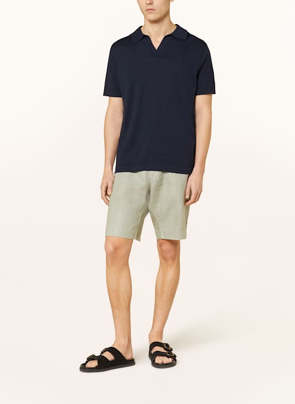 NN.07 Strikket poloshirt RYAN med hør MØRKEBLÅ
