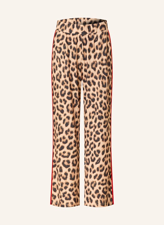 oui Wide leg trousers with tuxedo stripes CAMEL/ DARK GRAY/ BROWN