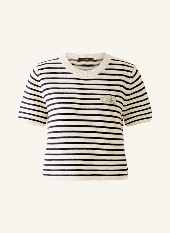 oui Knit shirt with decorative gems WHITE/ DARK BLUE