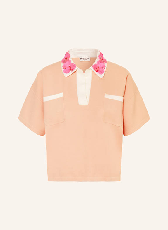 ESSENTIEL ANTWERP HOISEAU knitted polo shirt with sequins LIGHT ORANGE/ PINK