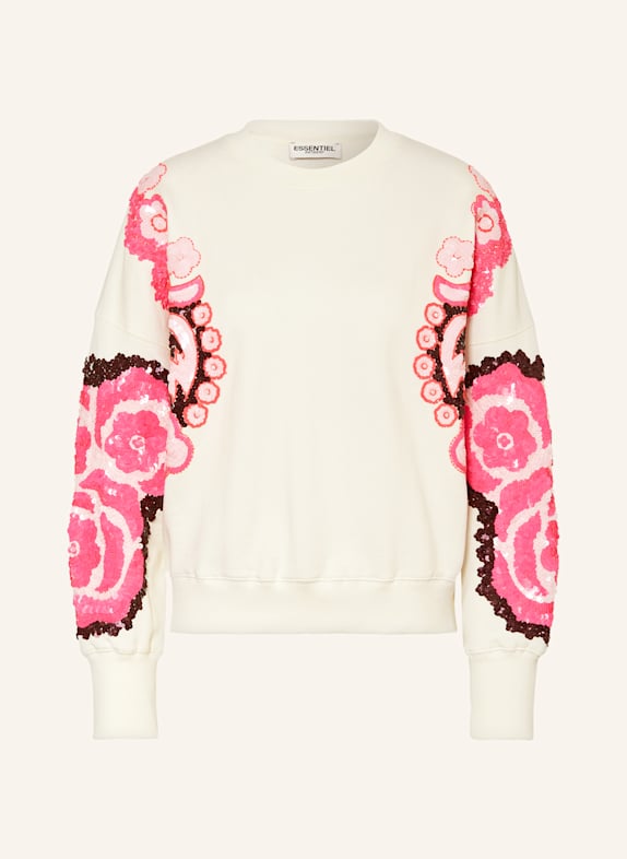 ESSENTIEL ANTWERP HECRAZY sweatshirt with sequins ECRU/ PINK/ BLACK