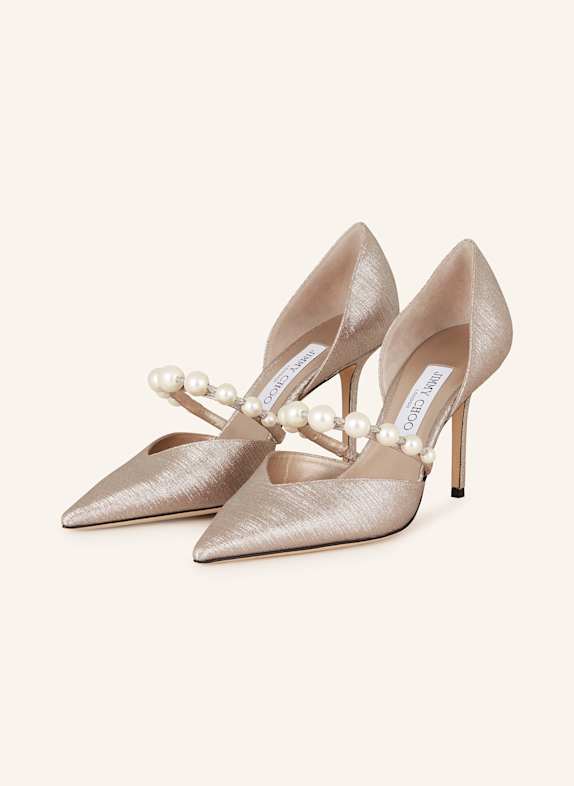 JIMMY CHOO Mary-Jane-Pumps AURELIE 85 mit Schmuckperlen GOLD
