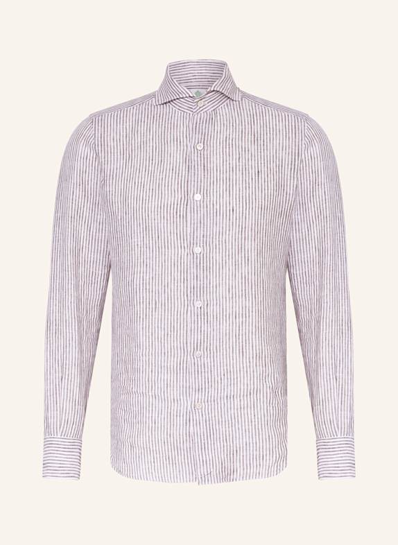 FINAMORE 1925 Leinenhemd TOKYO Slim Fit WEISS/ DUNKELBRAUN