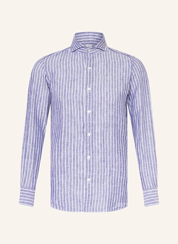 FINAMORE 1925 Leinenhemd TOKYO Slim Fit DUNKELBLAU/ WEISS