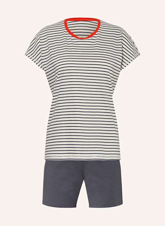 SCHIESSER Shorty-Schlafanzug CASUAL ESSENTIALS ECRU/ DUNKELBLAU