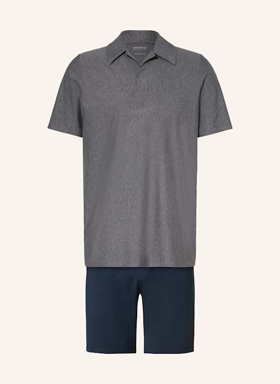 SCHIESSER Shorty-Schlafanzug SELECTED PREMIUM JACQUARD DUNKELBLAU/ GRAU