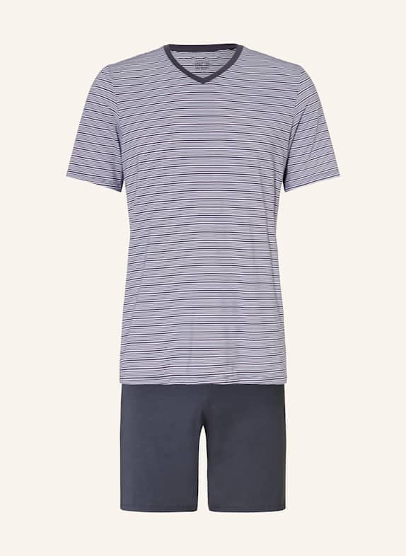 SCHIESSER Shorty-Schlafanzug LONG LIFE SOFT WEISS/ DUNKELBLAU