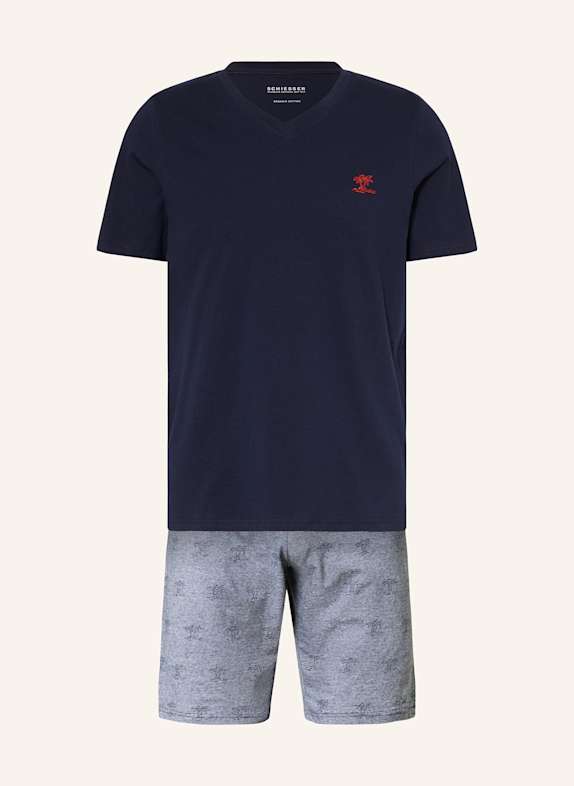 SCHIESSER Shorty-Schlafanzug ORGANIC COTTON DUNKELBLAU/ GRAU