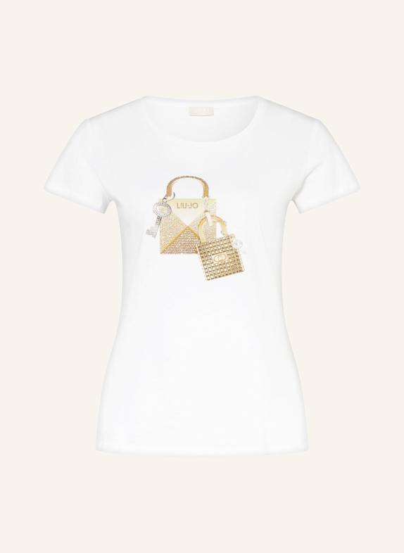 LIU JO T-Shirt mit Nieten und Schmucksteinen WEISS/ GOLD