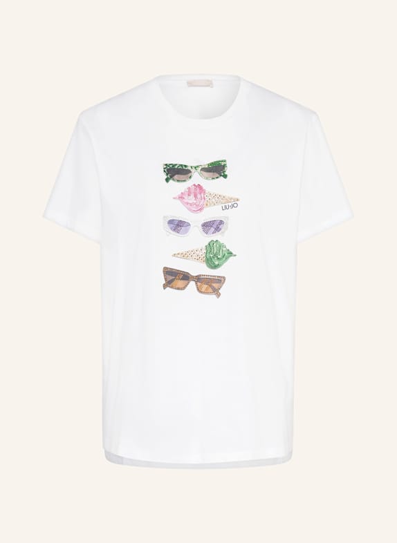 LIU JO T-Shirt mit Schmucksteinen und Schmuckperlen CREME