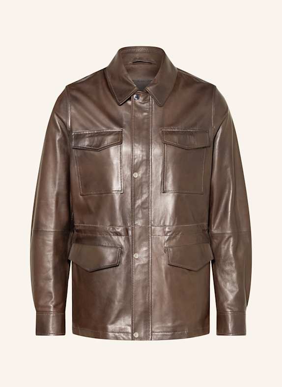 manzoni 24 Fieldjacket aus Leder DUNKELBRAUN