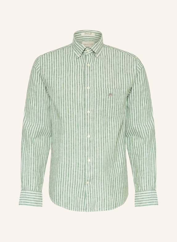 GANT Hemd Regular Fit mit Leinen GRÜN/ WEISS