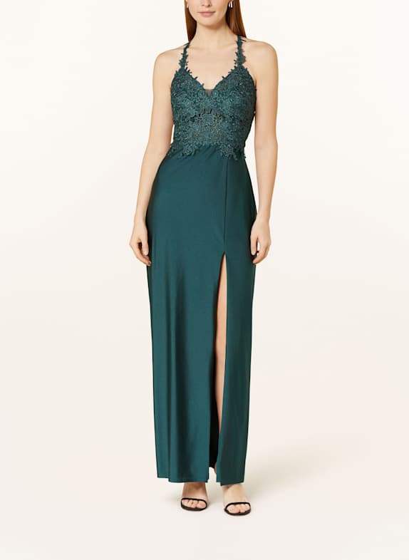 Suddenly Princess Abendkleid im Materialmix mit Spitze und Cut-out PETROL