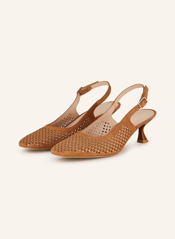 ZINDA Slingpumps MARUCA mit Schmucksteinen COGNAC