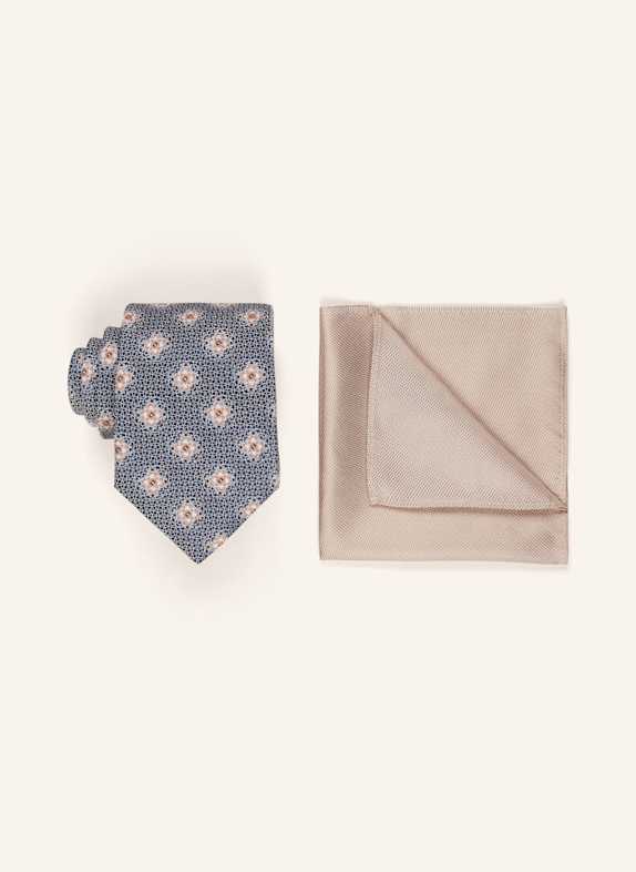 DIGEL Set: Tie and pocket square BLUE/ CAMEL