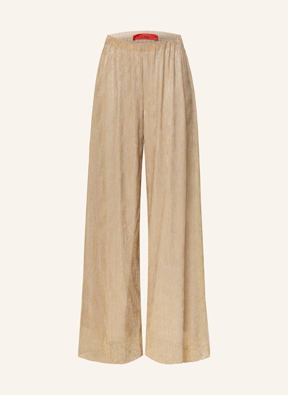 MAX & Co. Plisseehose mit Glitzergarn BEIGE/ GOLD