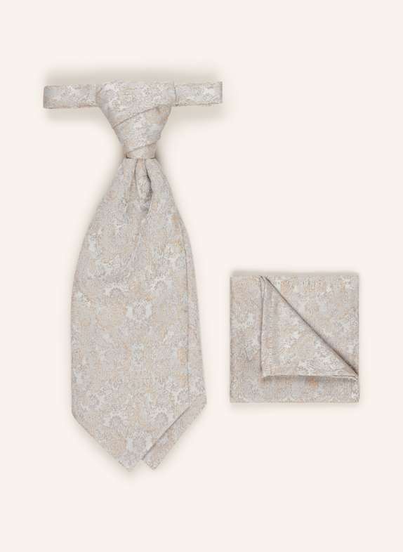 WILVORST Set: Tie and pocket square BEIGE/ GRAY