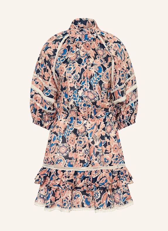 dea kudibal Leinenkleid ELIN mit Volants und 3/4-Arm DUNKELBLAU/ DUNKELORANGE