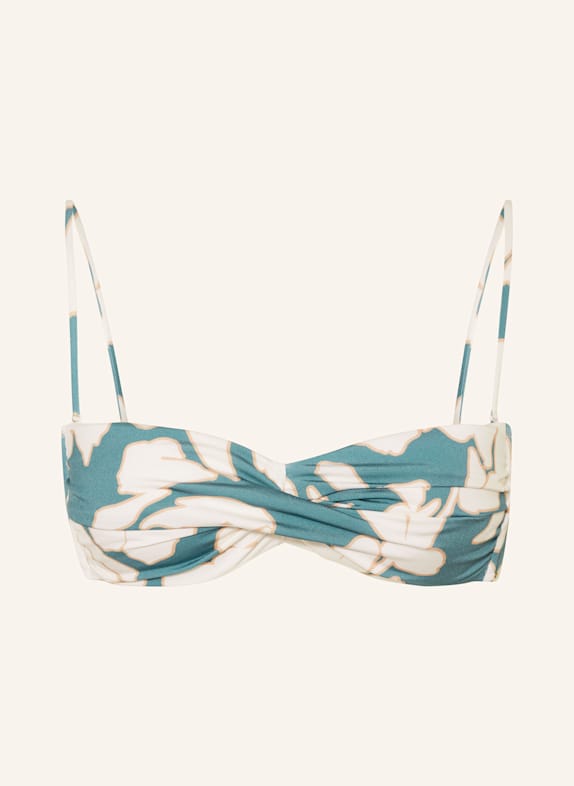 watercult FLORAL ABSTRACT bandeau bikini top TEAL/ ECRU/ BEIGE