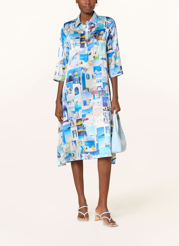 UNBREAK.IT Seidenkleid mit 3/4-Arm HELLGRAU/ BLAU