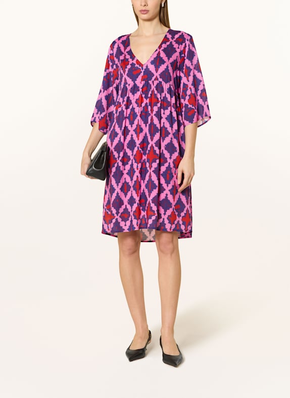 LANIUS Kleid mit Seide ROSA/ DUNKELBLAU/ ROT