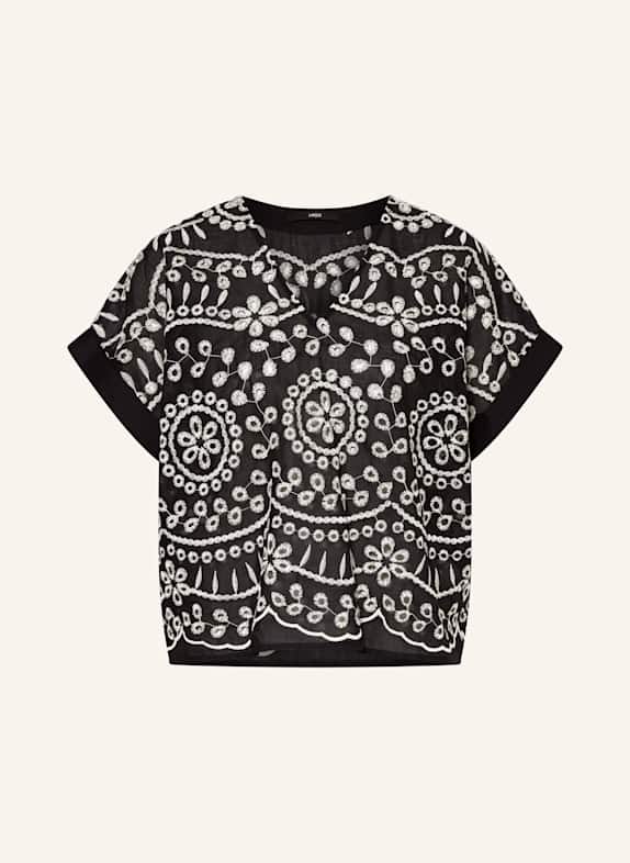 LANIUS Blusenshirt aus Lochspitze SCHWARZ/ BEIGE