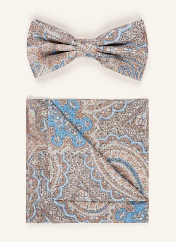 Prince BOWTIE Set: Fliege und Einstecktuch BEIGE/ HELLBLAU/ CREME