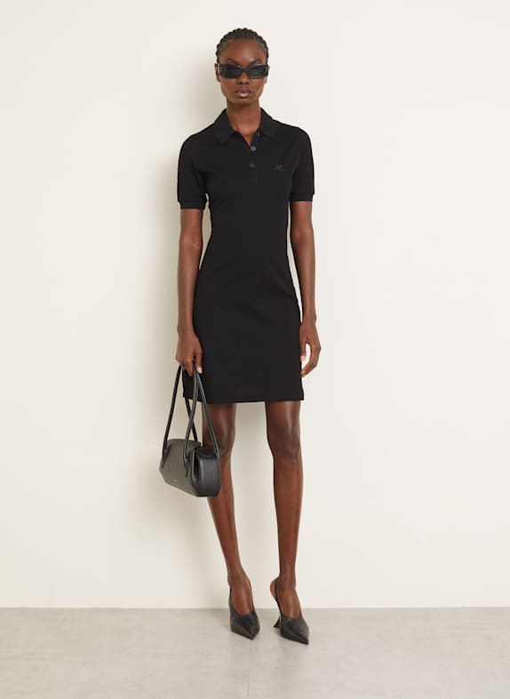 Courrèges Piqué-Polokleid SCHWARZ