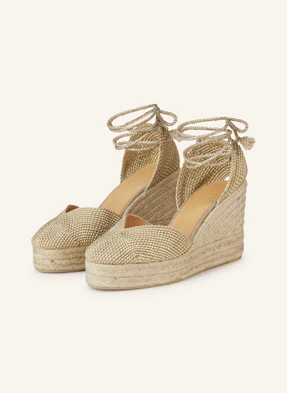 Castaner CORA wedges with glitter thread GOLD