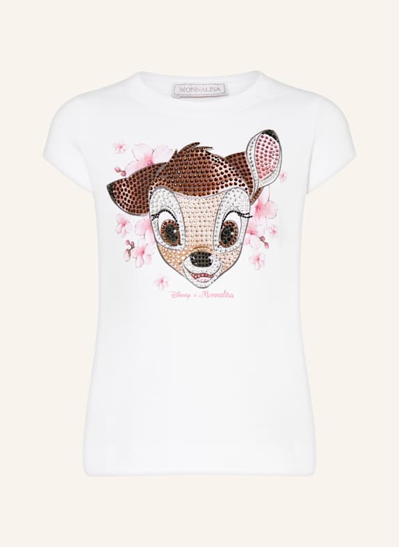 MONNALISA T-Shirt mit Schmucksteinen WEISS/ BRAUN/ ROSA