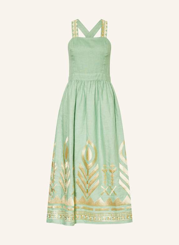 Greek Archaic Kori Kleid FEATHER aus Leinen HELLGRÜN/ GOLD