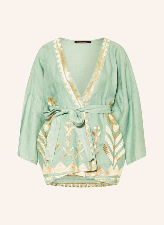 Linen culottes FEATHER FEATHER kimono made of linen with glitter thread GREEN/ GOLD