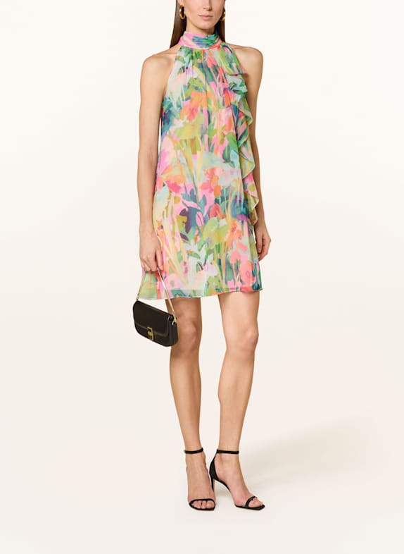 ADRIANNA PAPELL Dress with frills LIGHT GREEN/ PINK/ MINT
