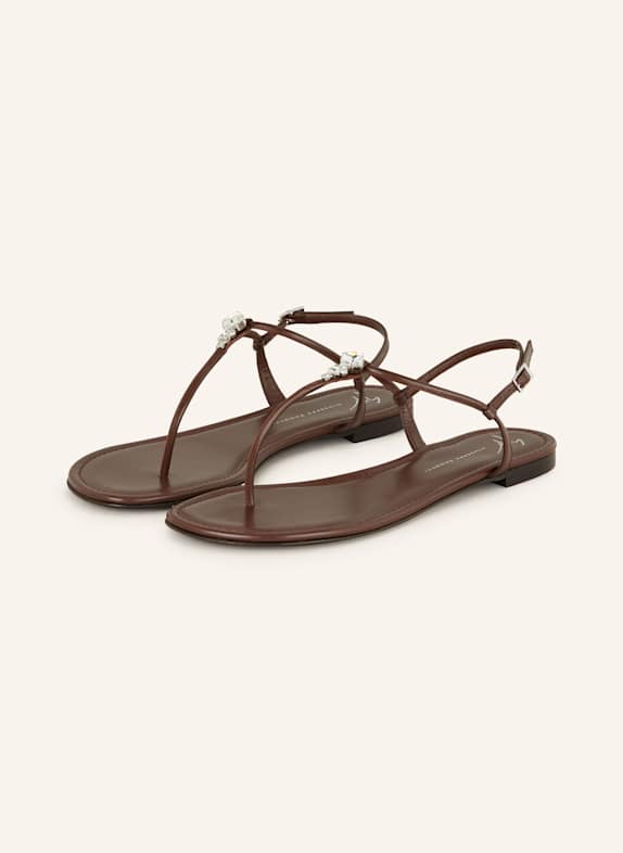 GIUSEPPE ZANOTTI DESIGN Zehentrenner mit Schmucksteinen BRAUN
