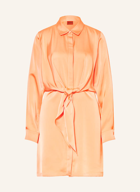 HUGO Hemdblusenkleid KIMBANI aus Satin in Wickeloptik HELLORANGE