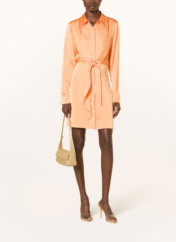 HUGO Hemdblusenkleid KIMBANI aus Satin in Wickeloptik HELLORANGE