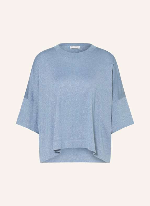 BRUNELLO CUCINELLI Strickshirt mit Cashmere und Glitzergarn BLAUGRAU