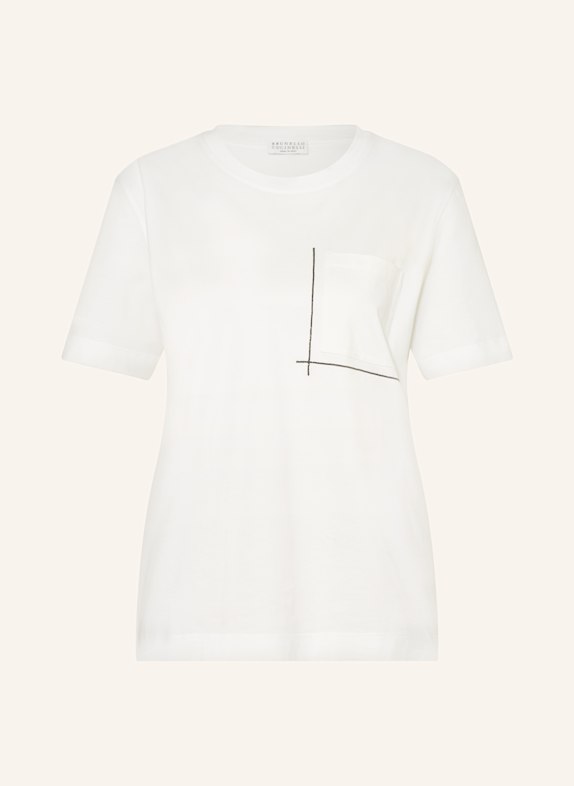 BRUNELLO CUCINELLI T-Shirt mit Schmucksteinen ECRU
