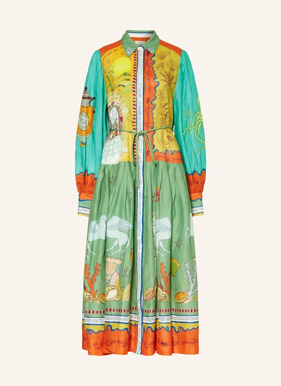 ALÉMAIS Robe chemise SURREALIST SUMMER ORANGE/ VERT/ BLEU