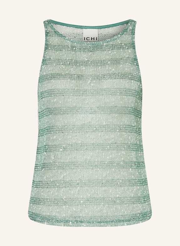 ICHI Knit top IHPILOUA with sequins GREEN / WHITE