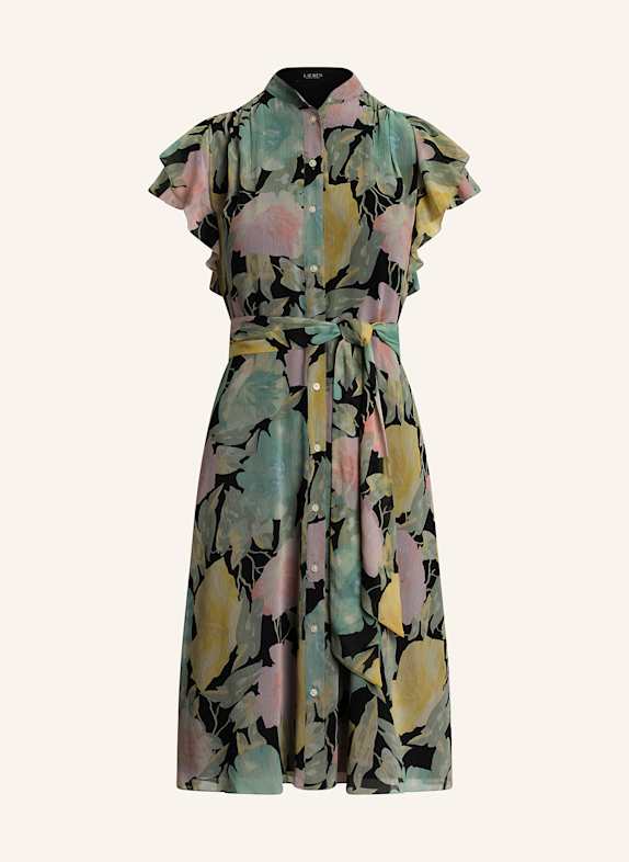 LAUREN RALPH LAUREN Kleid mit Volants SCHWARZ/ GRÜN/ GELB
