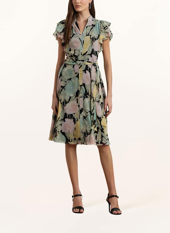 LAUREN RALPH LAUREN Kleid mit Volants SCHWARZ/ GRÜN/ GELB