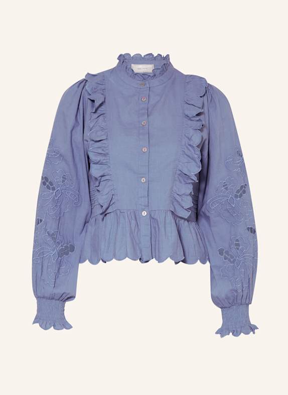 NEO NOIR Bluse PETRINE mit Lochspitze und R&uuml;schen BLAU