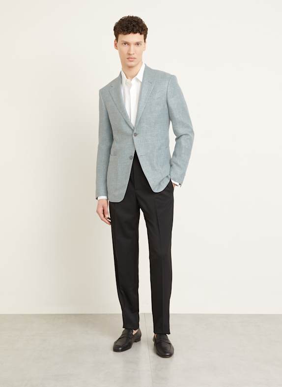 ZEGNA Slim fit colbert met linnen LICHTBLAUW