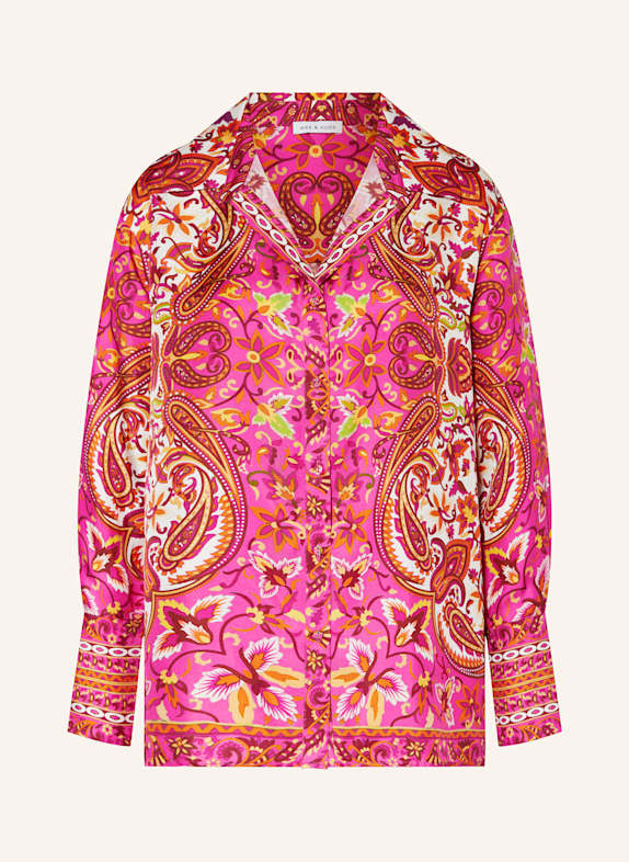 MRS & HUGS Shirt blouse in silk PINK/ ORANGE/ WHITE