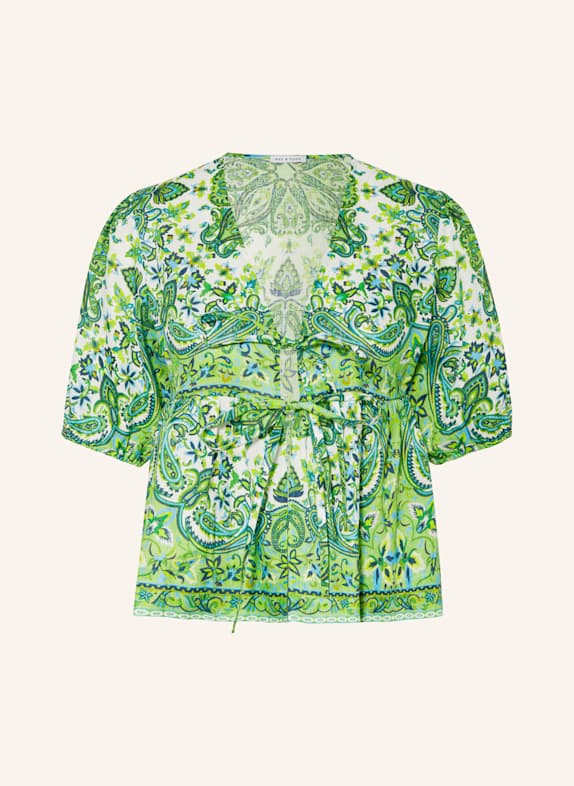 MRS & HUGS Shirt blouse made of linen LIGHT GREEN/ DARK GREEN/ ECRU